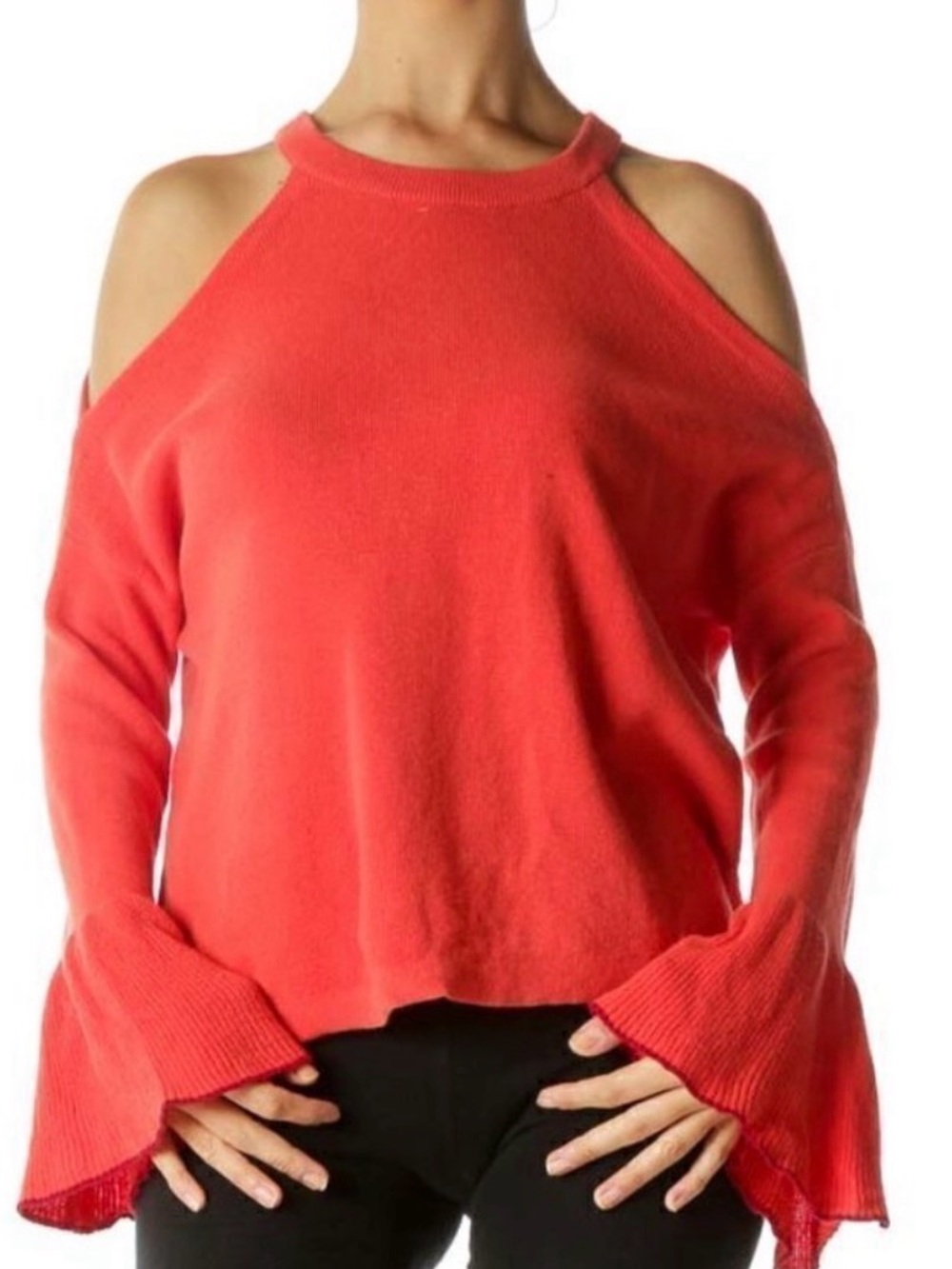 NWT! #754 Anthropologie KNITTED & KNOTTED Coral Cold-Shoulder Sweater